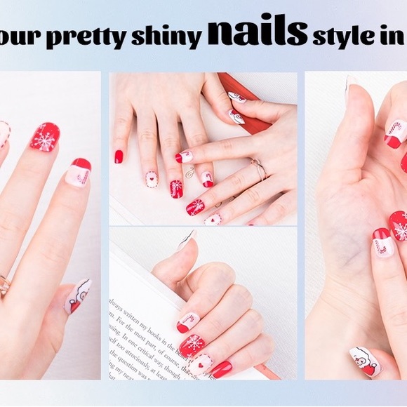 Christmas Short Press On/Glue Nails, 24pcs Square Fake Nails Full Cover Natural - Picture 11 of 11